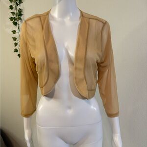 Sheer mesh beige Tan Cropped Cardigan bolero shrug NWOT